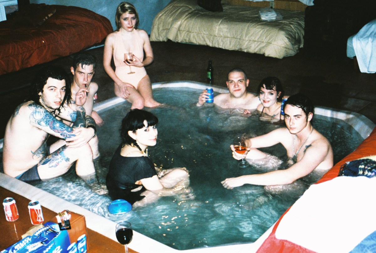 The first hot tub crew at the Sacred Bones Rented Ranch, Yucca Valley, CA. Photo by Ms. Hannah Silk Champagne. (Taylor Brode [Sacred Bones], Soren Roi, Loke Rahbek [VÅR, Posh Isolation], Margaret Chardiet [Pharmakon], Christopher Hansell, Myself and JS Aurelius [Marshstepper, Destruction Unit].