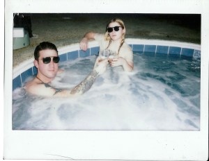 Kyle & Margaret, hot tub in Pittsburgh. Whiskey. 